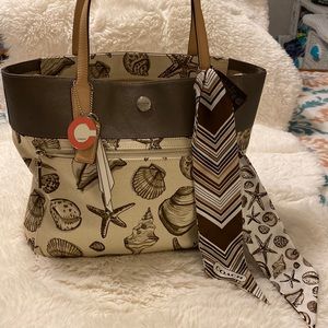Coach seashells tote with matching scarf rare F27782